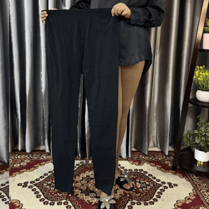 Solid Color Cotton Full Length Leggings- Black - Image 1