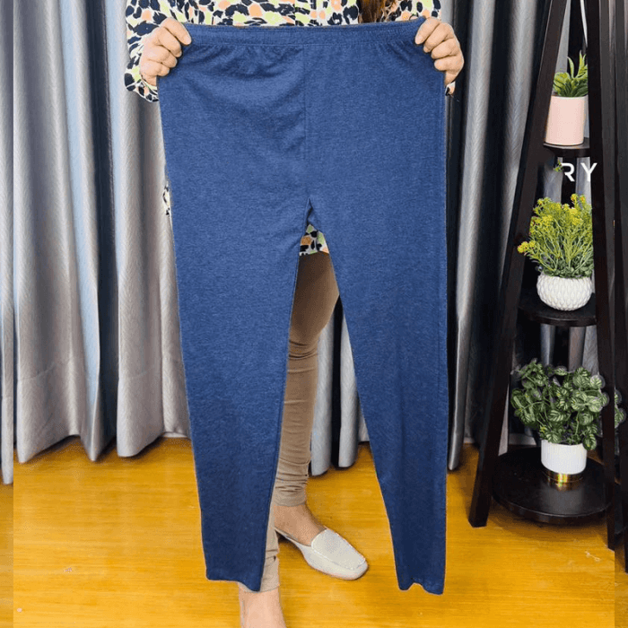 Solid Color Cotton Full Length Leggings- Navy - Image 1