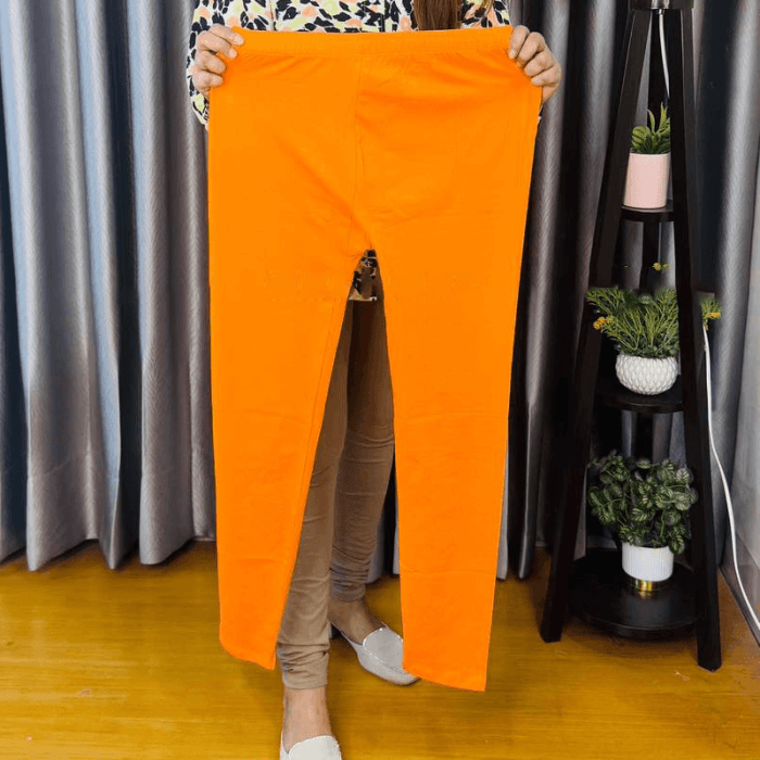 Solid Color Cotton Full Length Leggings- Orange - Image 1