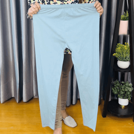 Solid Color Cotton Full Length Leggings- Light Blue