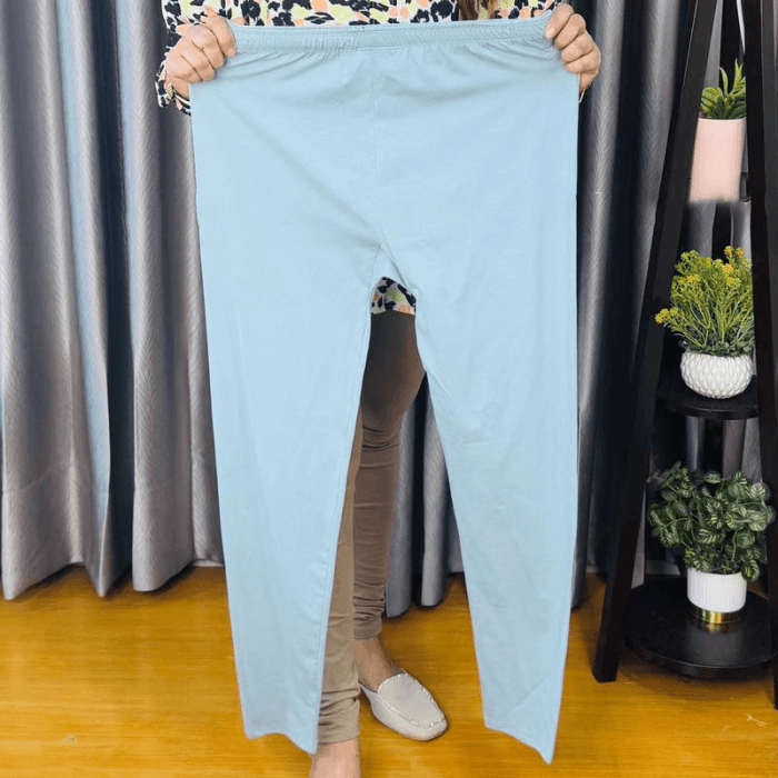 Solid Color Cotton Full Length Leggings- Light Blue - Image 1