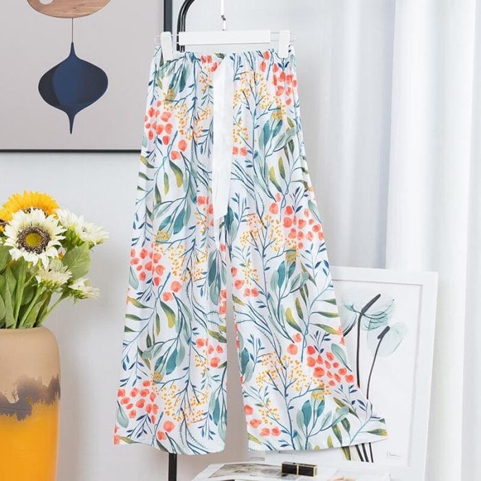 Women's Loose Pants with Bow Elastic Waist and Wide Legs Pants - Image 1