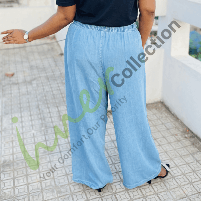 Ladies Denim Non Stretchable Plazoo- Icy Blue - Image 3
